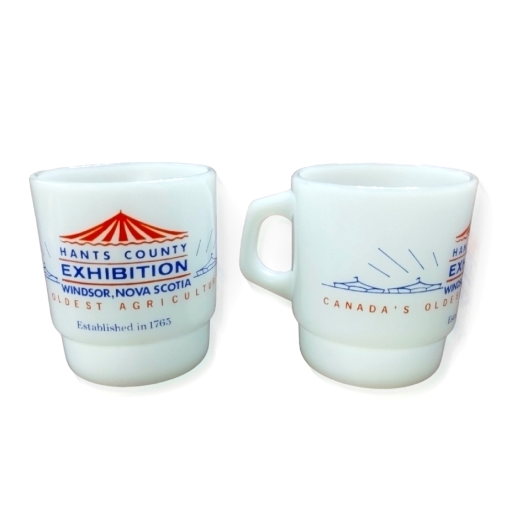 1960s 2pc Fire-King Hants County Nova Scotia Exhibition Agricultural Fair Mugs